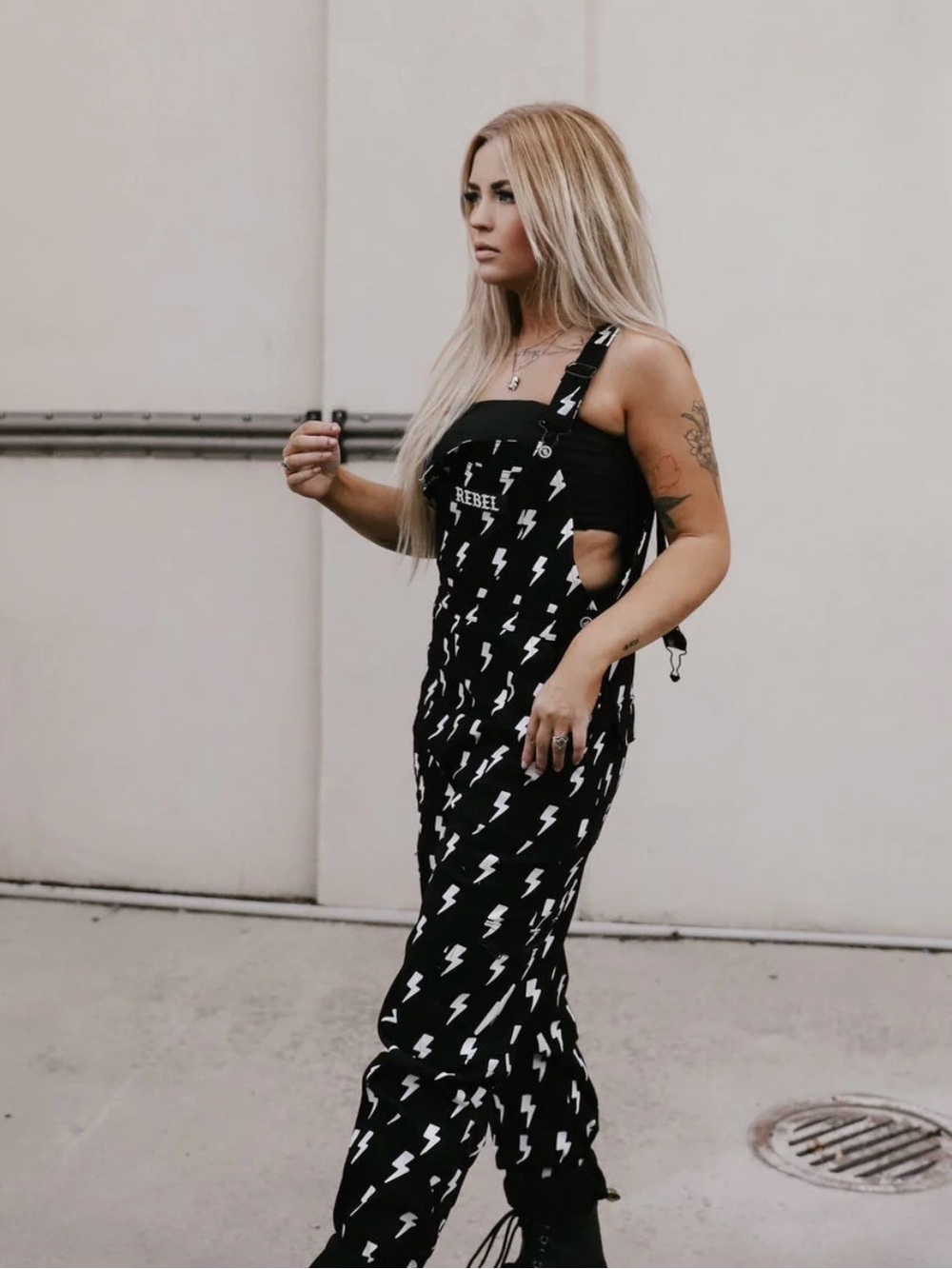 Rebel Lightning Print Black Overalls